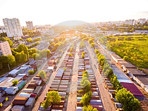 Aerial view to garage cooperative in Kharkiv, Ukraine