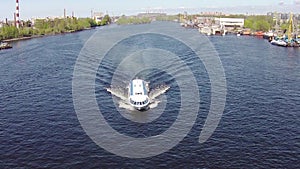 Aerial View to High-Speed Hydrofoil Boat