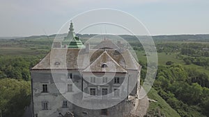 Aerial view to historic castle and park in Olesko - famous ukrainian sightseeing