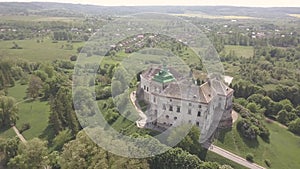 Aerial view to historic castle and park in Olesko - famous ukrainian sightseeing