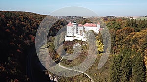 Aerial view to historic castle Pieskowa Skala near Krakow in Poland