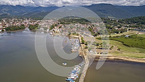 Aerial view to historic town Paraty and harbour, Brazil, Unesco World Heritage