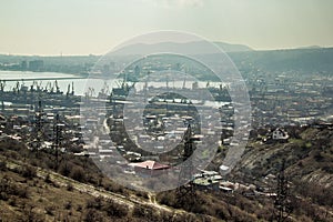 Aerial view to industrial city Novorossiysk