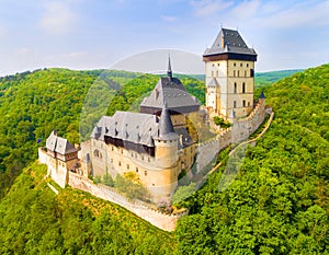 Aerial view to The Karlstejn castle.