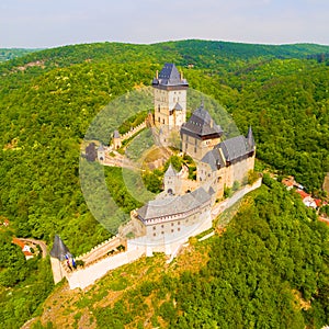 Aerial view to The Karlstejn castle.