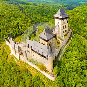 Aerial view to The Karlstejn castle.