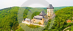 Aerial view to The Karlstejn castle.