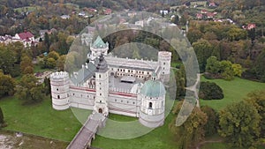 Aerial view to Krasicki Palace in Krasiczyn, Poland