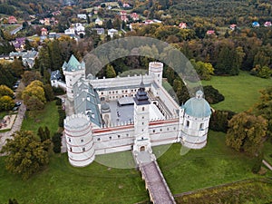 Aerial view to Krasicki Palace in Krasiczyn, Poland