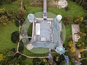 Aerial view to Krasicki Palace in Krasiczyn, Poland