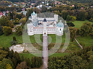 Aerial view to Krasicki Palace in Krasiczyn, Poland