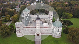 Aerial view to Krasicki Palace in Krasiczyn, Poland