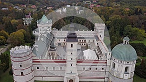 Aerial view to Krasicki Palace in Krasiczyn, Poland