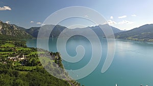 Aerial View to Lake Attersee near Steinbach, Upper Austria, Austria