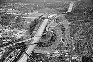 aerial view to Los Angeles with houses and streets in rectangular pattern