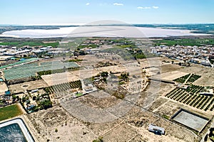 Aerial view to the Los Montesinos countryside at sunny summer day