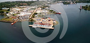 Aerial view to Madang bay and city, Papua New Guinea