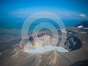 Aerial view to Maly Semyachik volcano, Kamchatka peninsula, Russia