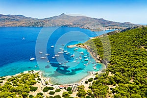 Aerial view to Moni island, Saronic Gulf, Greece