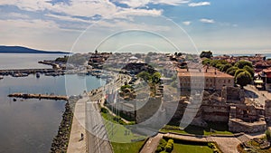 Aerial view to Nessebar city Sea town of Bulgarian Black Sea coast