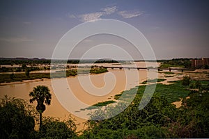 Aerial view to Niger river and Niamey city Niamey Niger