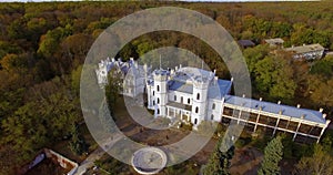 Aerial view to old abandoned palace in Sharivka, Kharkiv region