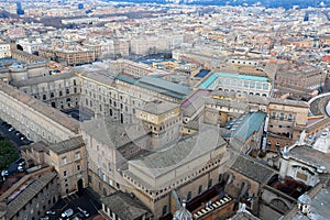 Aerial view to old roof buildings and street in Rome, Italy