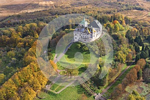 Aerial view to Olesko castle in Western Ukraine