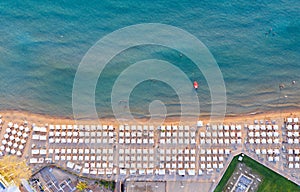 Aerial view to the popular Astir Beach in Vouliagmeni, Athens, Greece