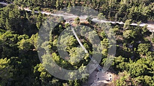 Aerial view to  the public Nesher Park suspension bridges in Nesher city in northern Israel