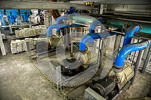 Aerial view to pumps of air pumping station of wastewater treatment plant