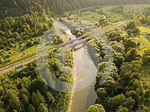 Aerial view to road with moutains captured from above