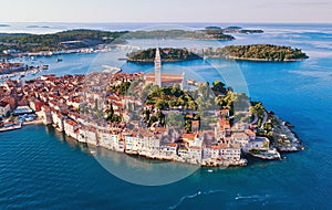 Aerial view to Roving old town, popular travel destination in Croatia