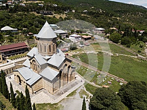 Aerial view to Samtavro Monastery in Mtskheta, Georgia