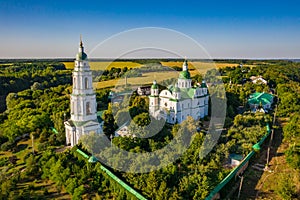 Aerial view to Saviour-Transfiguration Mhar Monastery, Ukraine