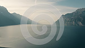 Aerial view to south from the nothern shore of Lago di Garda, the largest lake in Italy