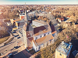 Aerial view to the St Simon church in Valmiera, Latvia