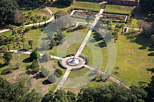 aerial view to statue of Huey Long at the park in front of the state capitol in Baton Rouge