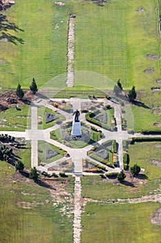 aerial view to statue of Huey Long at the park in front of the state capitol in Baton Rouge