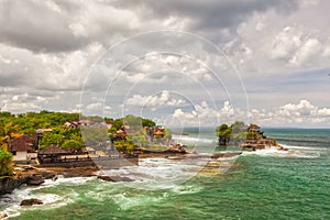 Aerial view to Tanah Lot sea temple bali