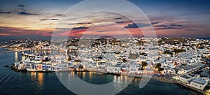 Aerial view to the town of Mykonos island