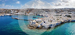Aerial view to the town of Mykonos island, Cyclades, Greece