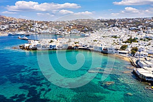 Aerial view to the town of Mykonos island, Cyclades, Greece