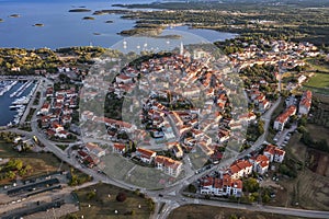 Aerial view to the town of Vrsar Orsera on Istrian coast of Croatia at sunrise