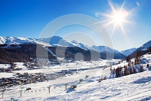 Aerial view to typical Alpine ski resort