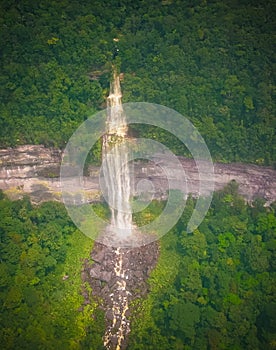 Aerial view to unnamed waterfall near Kaieteur waterfall, one of the tallest falls in the world - Guyana