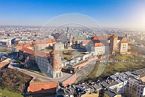 Aerial view to Wawel castle on the hill.