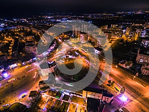 Aerial view to Y-crossroads on residential area in Kharkiv