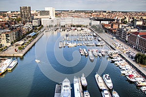 Aerial view to the yacht harbor of Antwerp