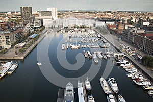 Aerial view to the yacht harbor of Antwerp